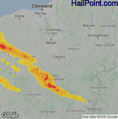 Hail Map for Canton, OH Region on June 16, 2023