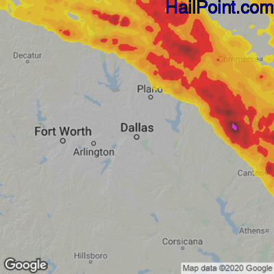 Hail Map for Dallas, TX Region on June 16, 2023