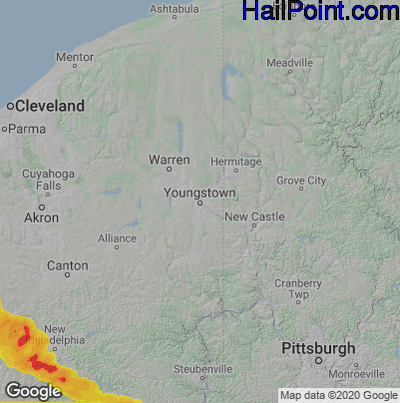 Hail Map for Youngstown, OH Region on June 16, 2023