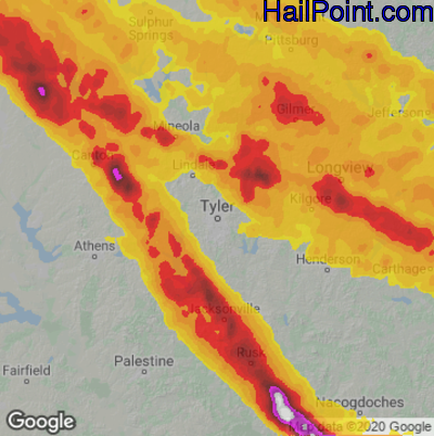 Hail Map for Tyler, TX Region on June 16, 2023