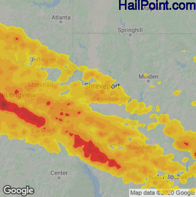 Hail Map for Shreveport, LA Region on June 16, 2023