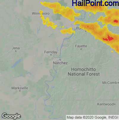 Hail Map for Natchez, MS Region on June 16, 2023 
