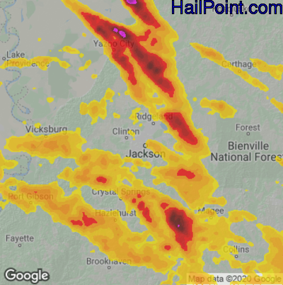 Hail Map for Jackson, MS Region on June 16, 2023 