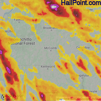 Hail Map for McComb, MS Region on June 16, 2023