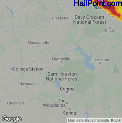 Hail Map for Huntsville, TX Region on June 16, 2023