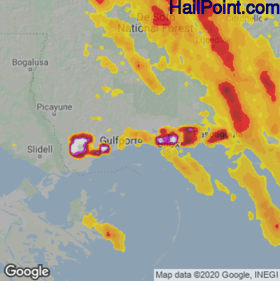 Hail Map for Gulfport, MS Region on June 16, 2023