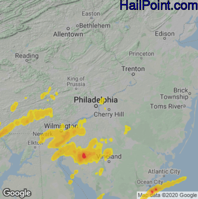 Hail Map for Philadelphia, PA Region on June 16, 2023