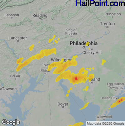 Hail Map for Wilmington, DE Region on June 16, 2023