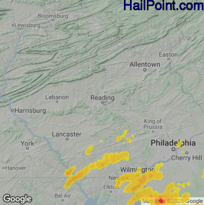 Hail Map for Reading, PA Region on June 16, 2023
