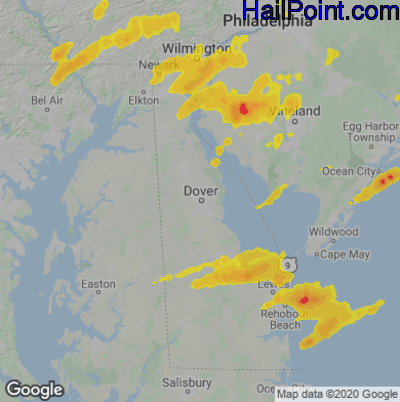 Hail Map for Dover, DE Region on June 16, 2023