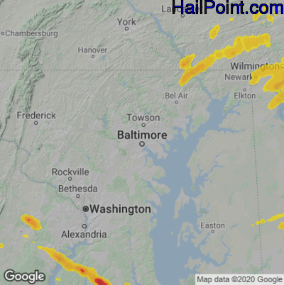 Hail Map for Baltimore, MD Region on June 16, 2023 