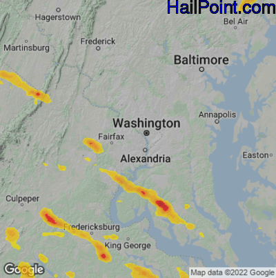 Hail Map for Arlington, VA Region on June 16, 2023 