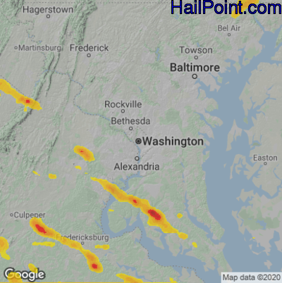 Hail Map for Washington, DC Region on June 16, 2023