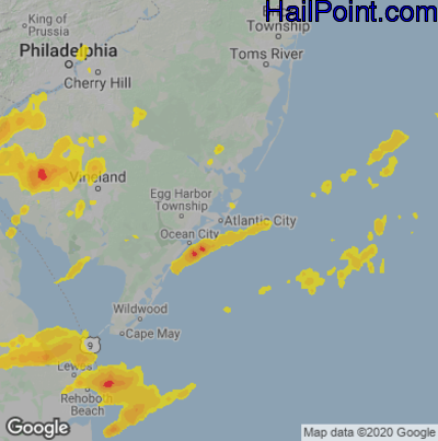 Hail Map for Atlantic City, NJ Region on June 16, 2023
