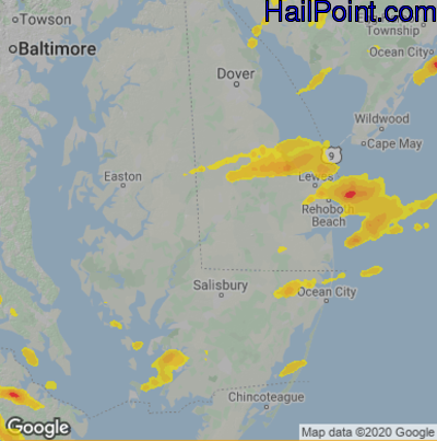 Hail Map for Seaford, DE Region on June 16, 2023