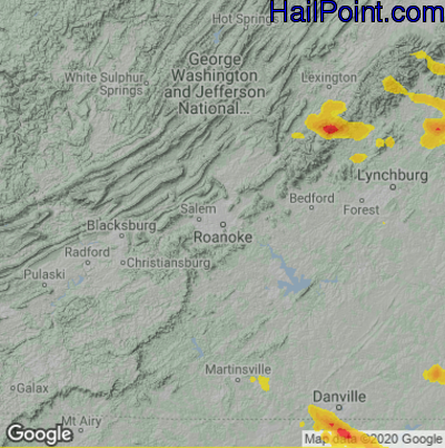 Hail Map for Roanoke, VA Region on June 16, 2023