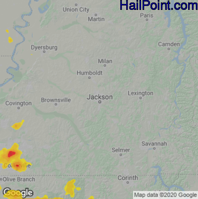 Hail Map for Jackson, TN Region on June 16, 2023