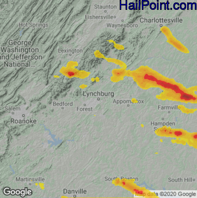 Hail Map for Lynchburg, VA Region on June 16, 2023