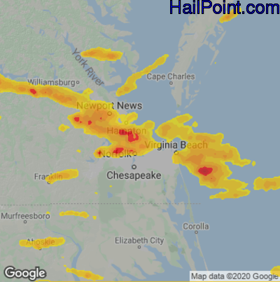 Hail Map for Norfolk, VA Region on June 16, 2023