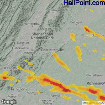 Hail Map for Charlotttesville, VA Region on June 16, 2023