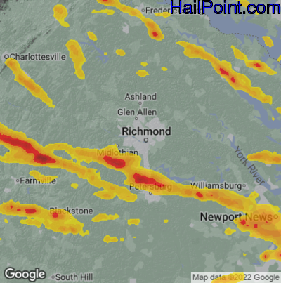 Hail Map for Richmond, VA Region on June 16, 2023