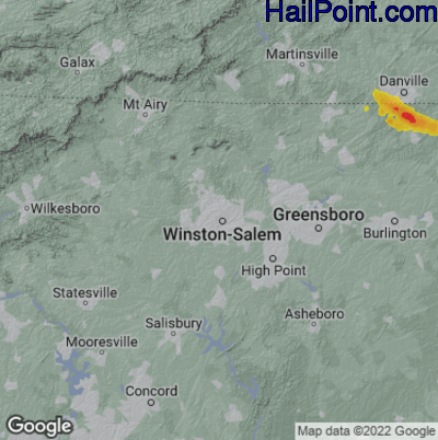 Hail Map for Winston-Salem, NC Region on June 16, 2023