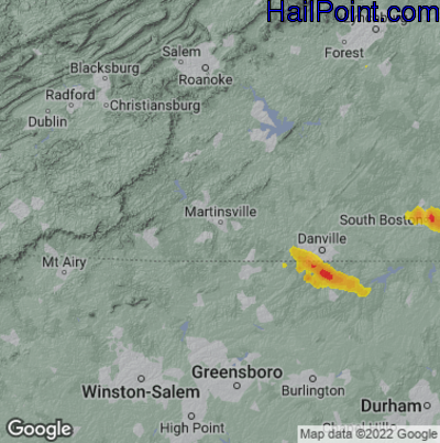 Hail Map for Martinsville, VA Region on June 16, 2023 