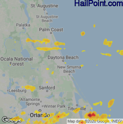 Hail Map for Daytona Beach, FL Region on June 16, 2023