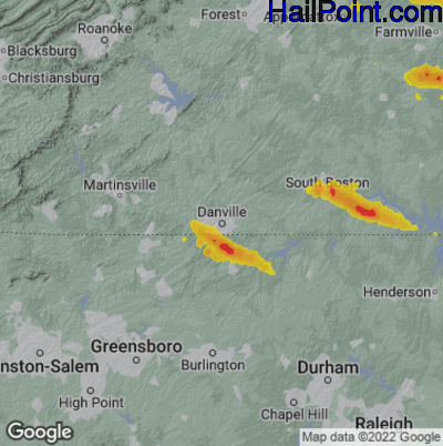 Hail Map for Danville, VA Region on June 16, 2023