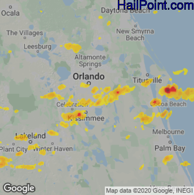 Hail Map for Orlando, FL Region on June 16, 2023
