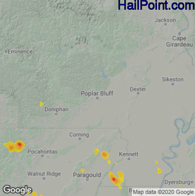 Hail Map for Poplar Bluff, MO Region on June 16, 2023