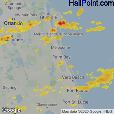 Hail Map for Palm Bay, FL Region on June 16, 2023