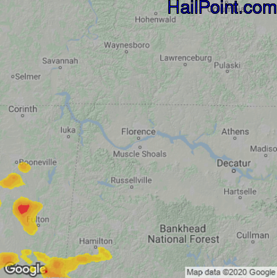Hail Map for Florence, AL Region on June 16, 2023