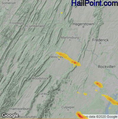 Hail Map for Winchester, VA Region on June 16, 2023