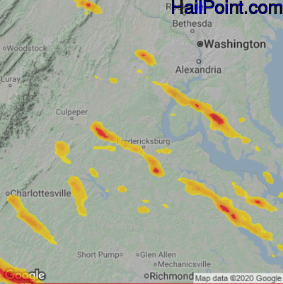 Hail Map for Fredericksburg, VA Region on June 16, 2023