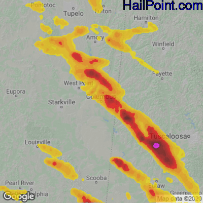 Hail Map for Columbus, MS Region on June 16, 2023 