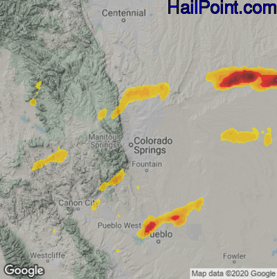 Hail Map for Colorado Springs, CO Region on June 16, 2023