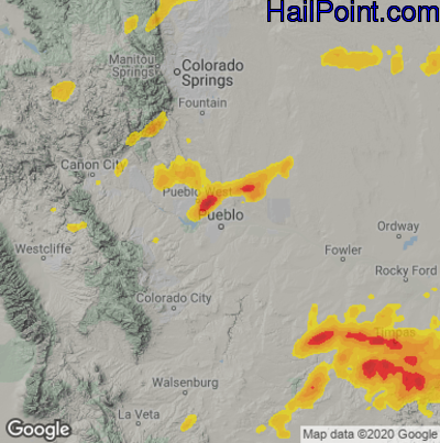 Hail Map for Pueblo, CO Region on June 16, 2023