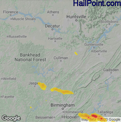 Hail Map for Cullman, AL Region on June 16, 2023 