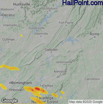 Hail Map for Gadsen, AL Region on June 16, 2023