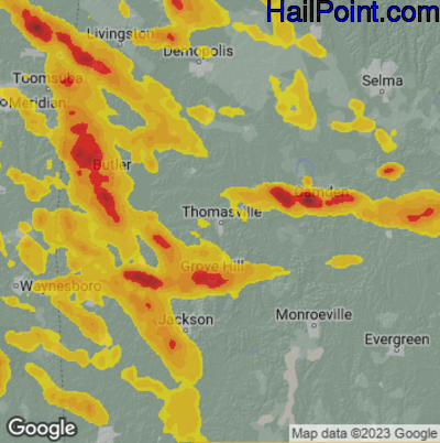 Hail Map for Thomasville, AL Region on June 16, 2023 