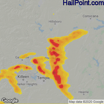 Hail Map for Waco, TX Region on June 16, 2023 