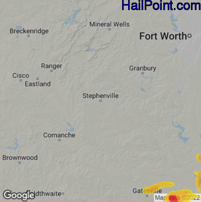 Hail Map for Stephenville, TX Region on June 16, 2023