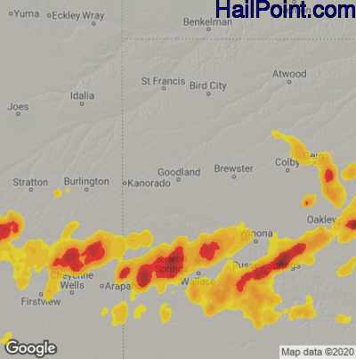 Hail Map for Goodland, KS Region on June 16, 2023