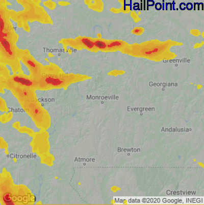 Hail Map for Monroeville, AL Region on June 16, 2023 