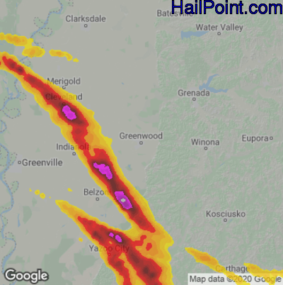 Hail Map for Greenwood, MS Region on June 17, 2023