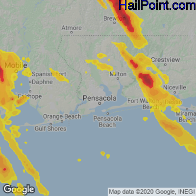 Hail Map for Pensacola, FL Region on June 17, 2023
