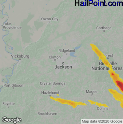 Hail Map for Jackson, MS Region on June 17, 2023 