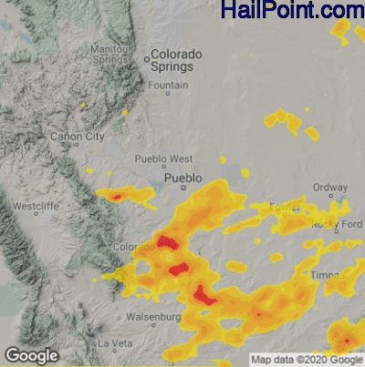 Hail Map for Pueblo, CO Region on June 17, 2023