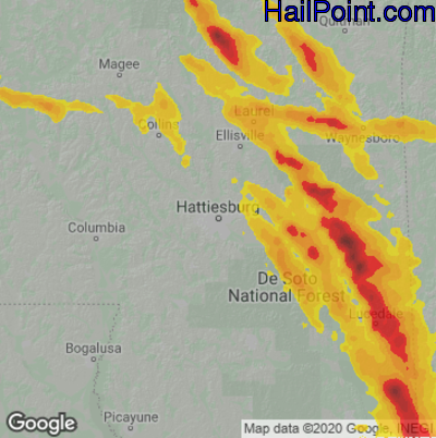 Hail Map for Hattiesburg, MS Region on June 17, 2023